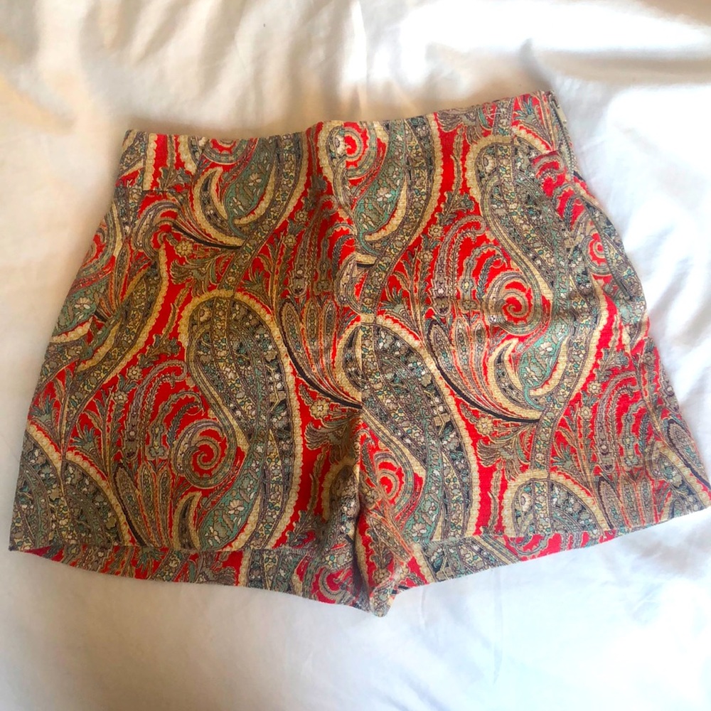 Zara Red Paisley Shorts